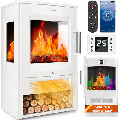 Elektrický krb s ohřevem, včetně dálkového ovládání, 1800W, bílý - B