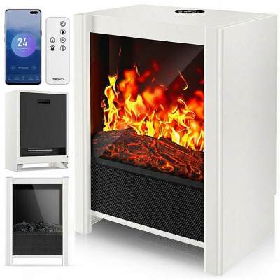 Elektrický krb s ohřevem, dálkové ovládání, 2000W, bílý - A