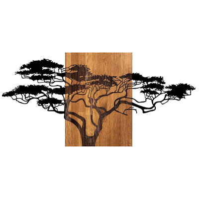 Nástěnná dekorace Acacia Tree, dřevo, kov, 144 x 70 x 3 cm - A