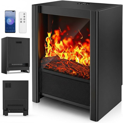 Elektrický krb s ohřevem a dálkovým ovládáním, 2000W, černý - A