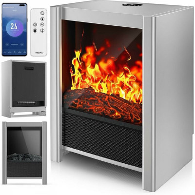 Elektrický krb s ohřevem a dálkovým ovládáním, 2000W, šedý - A