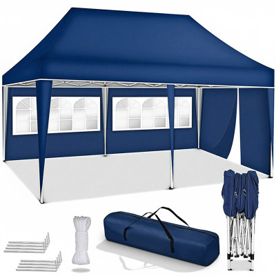 Zahradní stan se 3 bočními panely, 3x6 m, modrý - A