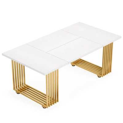 Konferenční stůl HOGA-J0094X, ﻿198 x 81 x 76 cm, bílo/zlatý - A