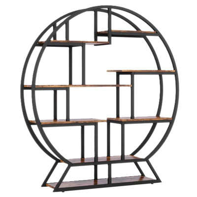 Kulatá knihovna HOGA-YS0271, 147 x 29,8 x 152,4 cm, hnědo/černá - B