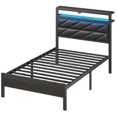 Rám postele BF029-BK90A-RR-EU, s nabíjecí stanicí a LED světly, černá - A