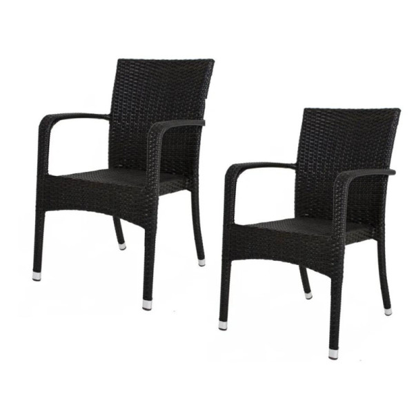Zahradní židle London 142525, 2 kusy, s područkami, hliník, HDPE, černá, 55 x 89 x 57 cm - A