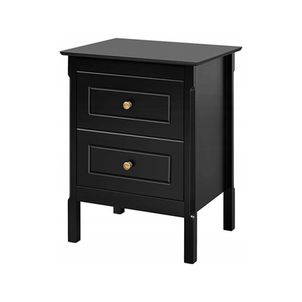 Noční stolek 592086 black, se 2 zásuvkami, stolek do ložnice, černý, 48 x 40 x 61 cm - A