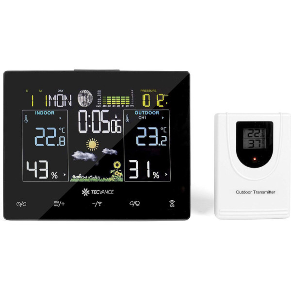 Meteorologická stanice TV-4855, bezdrátová, monitor teploty, barevný display, černá - A