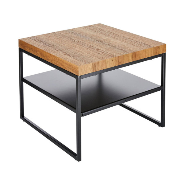Konferenční stolek Vista 1, odkládací stolek, MDF imitace dubu, hnědý, rám černý kov - 50 x 50 cm - A